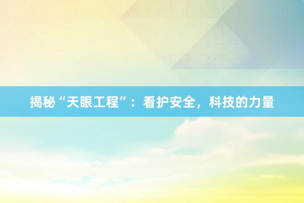 揭秘“天眼工程”：看护安全，科技的力量